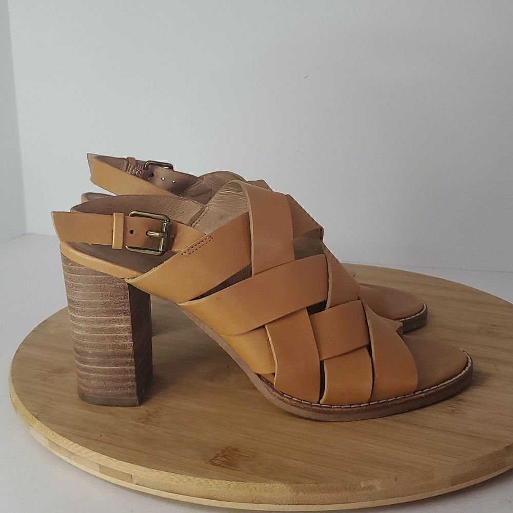 Madewell The Cindy Sandal Woven Leather Slingback Block Heel Sandals Size 7